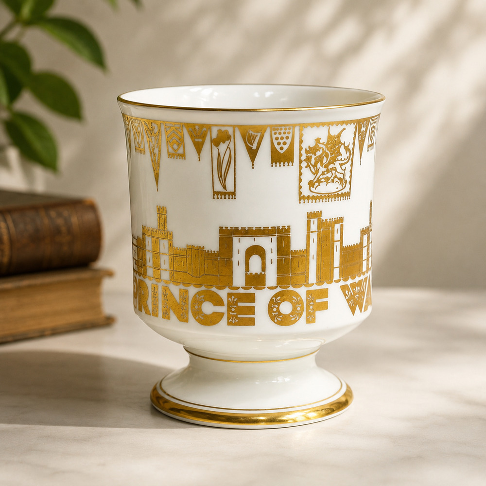 Vintage 1969 Coalport Prince of Wales Commemorative Bone China Loving Cup Goblet